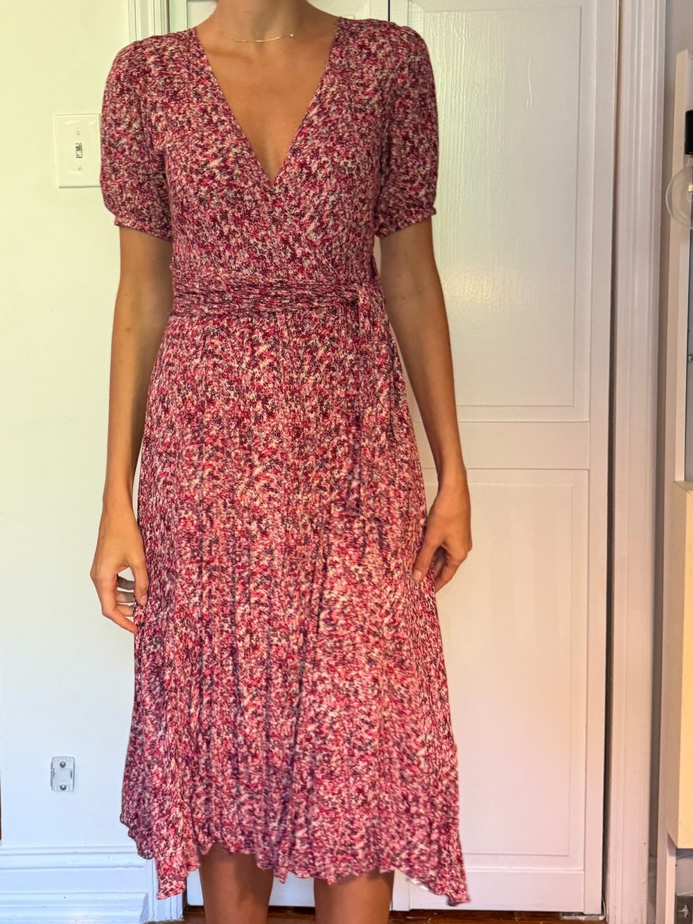 ba&sh Pink Floral Wrap-Style Midi Dress